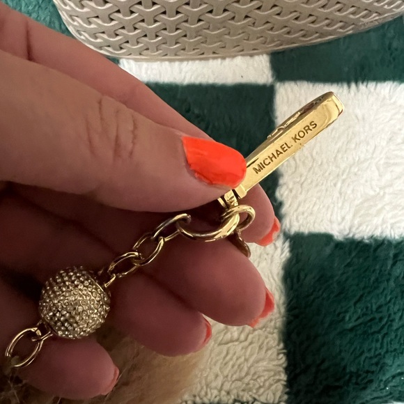 Michael Kors furry rhinestone puff ball bag charm keychain - Picture 3 of 5